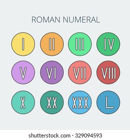 Line vector Roman numeral icons. Roman numeral symbols. 