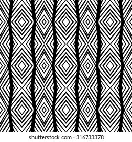 Line vector seamless pattern. Repeating geometric tiles. Modern stylish texture. Monochrome arabic, aztec design. Hand drawn tribe motif.