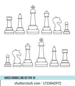 Line vector set of chess figures. For coloring and paint