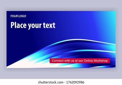 Line vector, shiny vector waves of smooth elegant shades of blue, copy space, add text, empty frame, webinar info icon, online conference, online registration is open sign, vector logo, vector banner