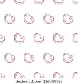 Line vector simple pattern with meat. Pork steak seamless pattern