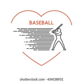 Line vector symbol for baseball with open path. I love baseball. Outline figure baseball player.