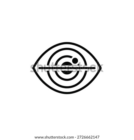 Line vector symbol of an eye with concentric circles and scan line for biometric security verification