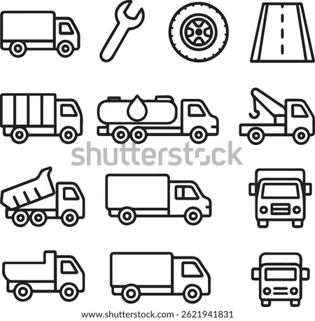 line vector transportation icons set 
