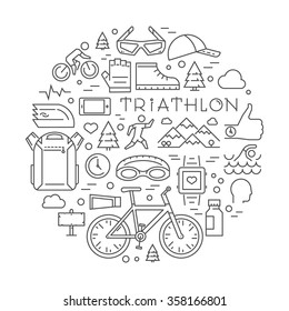 Line vector triathlon logo and label for clubs and t-shirts.