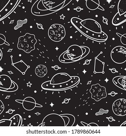 Line vector universe pattern in black and white colors. 