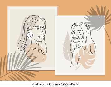 Line vector woman portrait. Hand drawn abstract face.