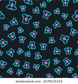 Line Vegan shirt icon isolated seamless pattern on black background.  Vector