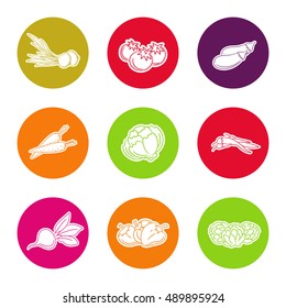 Line vegetable icon set in colorful curcles vector illustration