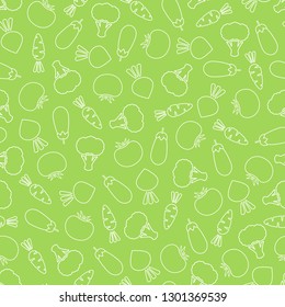 Line vegetable seamless pattern vector flat illustration. Natural food pattern design with contour vegetable seamless texture in green and white color for vintage wallpaper or vegan fabric print.