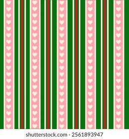 Line Vertical Green and Heart Valentine's Day Pastel Tone for Pattern,Background,Wallpaper,Carpet,Vector,Illustration,Fabric,Wrapping,Embrodery Style