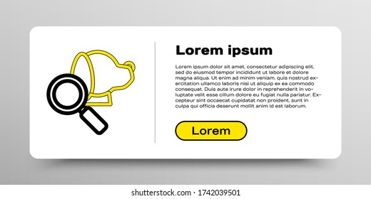 Line Veterinary clinic symbol icon isolated on white background. Magnifying glass with dog veterinary care. Pet First Aid sign. Colorful outline concept. Vector