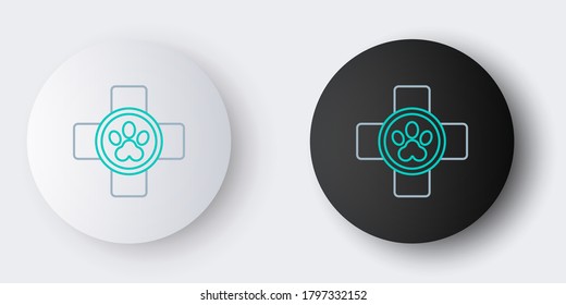 Line Veterinary clinic symbol icon isolated on grey background. Cross hospital sign. Stylized paw print dog or cat. Pet First Aid sign. Colorful outline concept. Vector