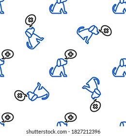 Line Veterinary clinic symbol icon isolated seamless pattern on white background. Cross with dog veterinary care. Pet First Aid sign. Colorful outline concept. Vector