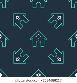 Line Veterinary medicine hospital, clinic or pet shop for animals icon isolated seamless pattern on black background. Vet or veterinarian clinic.  Vector