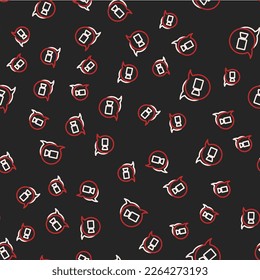 Line Video chat conference icon isolated seamless pattern on black background. Online meeting work form home. Remote project management.  Vector