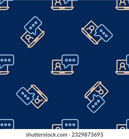 Line Video chat conference icon isolated seamless pattern on blue background. Online meeting work form home. Remote project management.  Vector