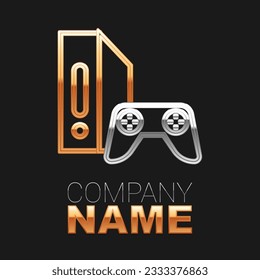 Line Video game console with joystick icon isolated on black background. Colorful outline concept. Vector
