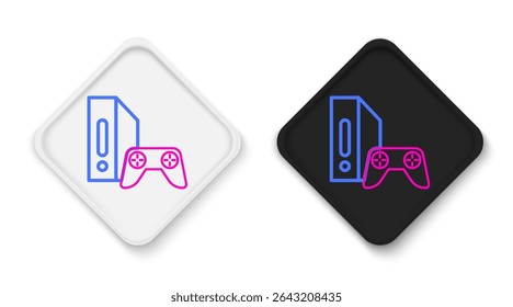 Linha Console de videogame com ícone de joystick isolado no fundo branco. Conceito de contorno colorido. Vetor