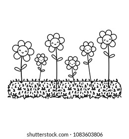 line videogame happy flowers plant and grass graphic scene