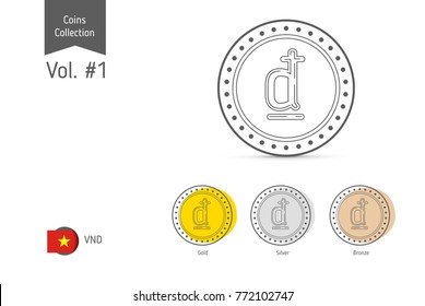 Line Vietnamese Dong coin vector. Isolated on white background. Simple thin line coin icons for websites, web design, mobile app, infographics.