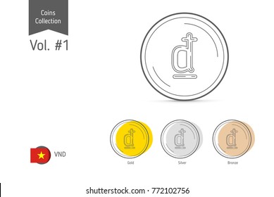Line Vietnamese Dong coin vector. Isolated on white background. Simple thin line coin icons for websites, web design, mobile app, infographics.