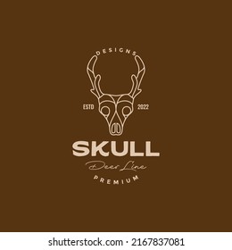 line vintage deer head skull logo design vector graphic symbol icon illustration creative idea