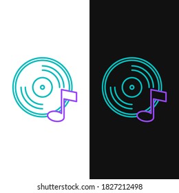 Icono de disco de inyl de línea aislado en fondo blanco y negro. Concepto de esquema colorido. Vector