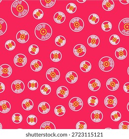 Line Vinyl disk icon isolated seamless pattern on red background.  Vector