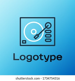 Line Vinyl player with a vinyl disk icon isolated on blue background. Colorful outline concept. Vector Illustration