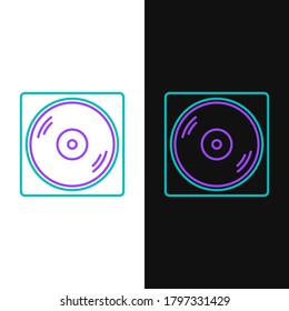 Line Vinyl player with a vinyl disk icon isolated on white and black background. Colorful outline concept. Vector