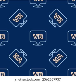 Line Virtual reality icon isolated seamless pattern on blue background. Futuristic VR head-up display design.  Vector