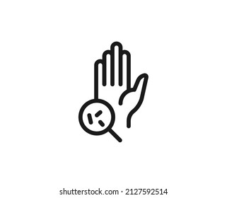 Line virus hand icon isolated on white background. Outline symbol for website design, mobile application, ui. Hygiene pictogram. Vector illustration, editorial stroсk. 