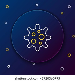 ícone Vírus Linha isolado no fundo azul. Corona virus 2019-nCoV. Bactérias e germes, câncer de células, micróbios, fungos. Conceito de contorno colorido. Vetor