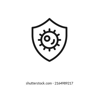 Line virus protect icon isolated on white background. Outline symbol for website design, mobile application, ui. Hygiene pictogram. Vector illustration, editorial stroсk. 