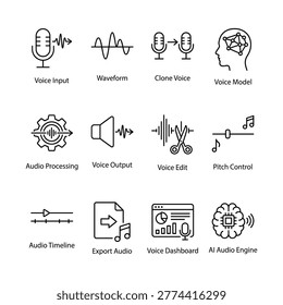 Line for voice and audio processing, including input, editing, and output concepts