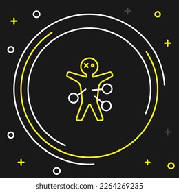 Line Voodoo doll icon isolated on black background. Happy Halloween party. Colorful outline concept. Vector