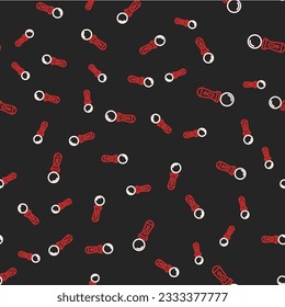 Line VR controller game icon isolated seamless pattern on black background. Virtual reality experience, sensation of presence, position-tracking technology device.  Vector