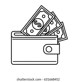 line wallet with dolars bills inside