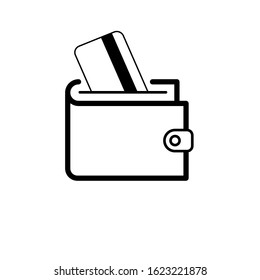 Line wallet Icon Vector with ATM card Desgin on White Background