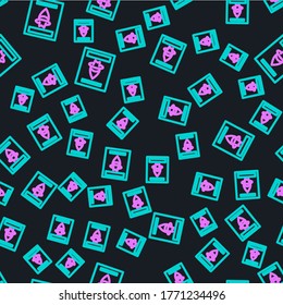 Line Wanted western poster icon isolated seamless pattern on black background. Reward money. Dead or alive crime outlaw.  Vector Illustration
