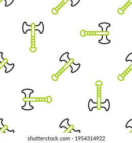 Line War axe icon isolated seamless pattern on white background. Battle axe, executioner axe. Medieval weapon.  Vector