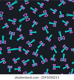 Line War axe icon isolated seamless pattern on black background. Battle axe, executioner axe. Medieval weapon.  Vector