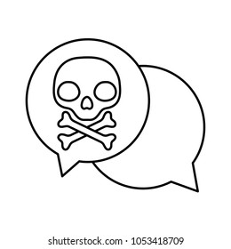 line warning skull wwith bones inside chat bubble vector illustration