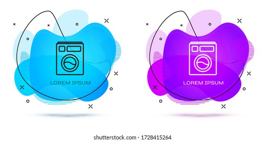 Line Washer icon isolated on white background. Washing machine icon. Clothes washer - laundry machine. Home appliance symbol. Abstract banner with liquid shapes. Vector Illustration