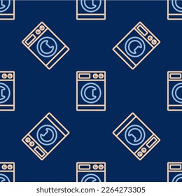 Line Washer icon isolated seamless pattern on blue background. Washing machine icon. Clothes washer - laundry machine. Home appliance symbol.  Vector