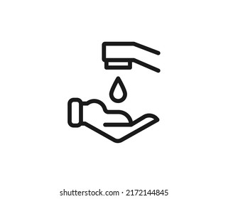 Line washing hand icon isolated on white background. Outline symbol for website design, mobile application, ui. Hygiene pictogram. Vector illustration, editorial stroсk. 