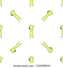 Line Watch tower icon isolated seamless pattern on white background. Prison tower, checkpoint, protection territory, state border, military base.  Vector Illustration