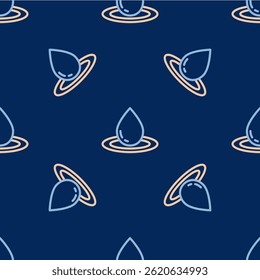 Line Water drop icon isolated seamless pattern on blue background.  Vector