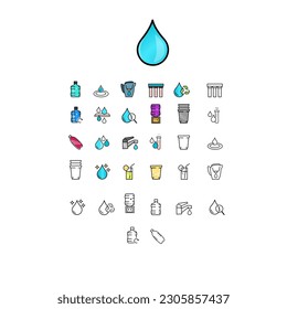 Line water icons vector image. various types of water and interiors related icons. 
Water line icon set. Collection of high quality black outline logo for mobile concepts and web apps. 